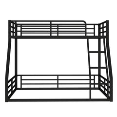 Metal Bunk Bed, Twin XL over Queen Floor Bunk Bed Frame, Heavy-Duty Bunk Bed for Kids, Teens, Adults, Noise-reduced Design, Black