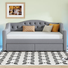 Upholstered Twin XL Size Daybed with LED Belt and 2 Drawers, Gray