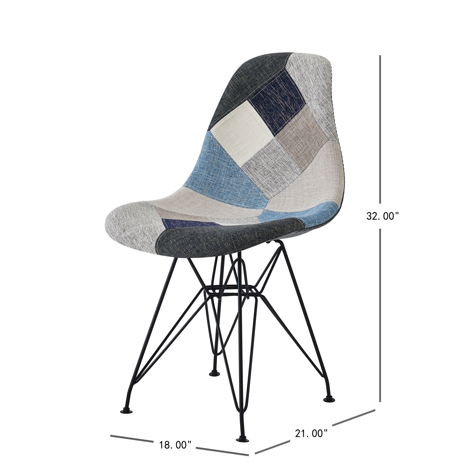 Patchwork Accent Chair Bohemian Style Fabric‎ Chair with Chromed Legs Geometric Pattern Chair, 18"D x 21"W x 32"H, Set of 2