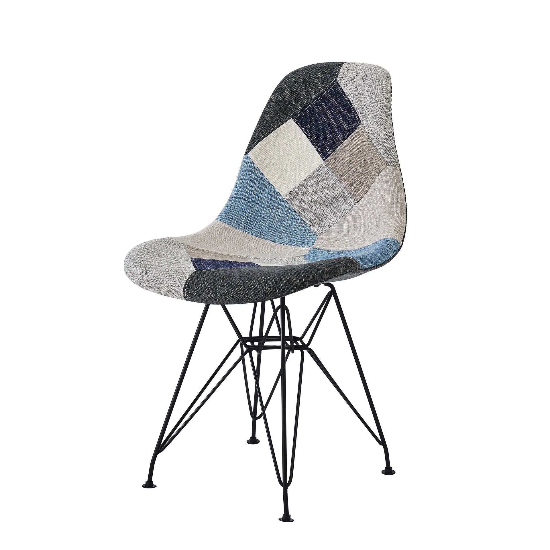Patchwork Accent Chair Bohemian Style Fabric‎ Chair with Chromed Legs Geometric Pattern Chair, 18"D x 21"W x 32"H, Set of 2