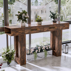 63-Inch Long Console Table, Wooden Rectangular Sofa Table Behind The Couch, Farmhouse Entryway Table for Entrance, Hallway, Living Room (Natural)Vintage Brown