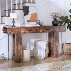 63-Inch Long Console Table, Wooden Rectangular Sofa Table Behind The Couch, Farmhouse Entryway Table for Entrance, Hallway, Living Room (Natural)Vintage Brown
