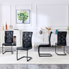 Set of 2,Retro alligator skin Upholstered dining chairs,with Crystal buckle design and Faux Leather design,a touch of elegance and mystery to the dining area,Black spray-painted metal bow leg