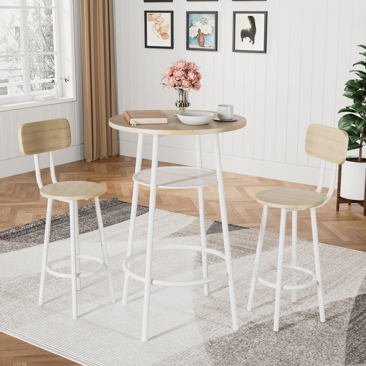 Bar table, equipped with 2 bar stools , with backrest and partition