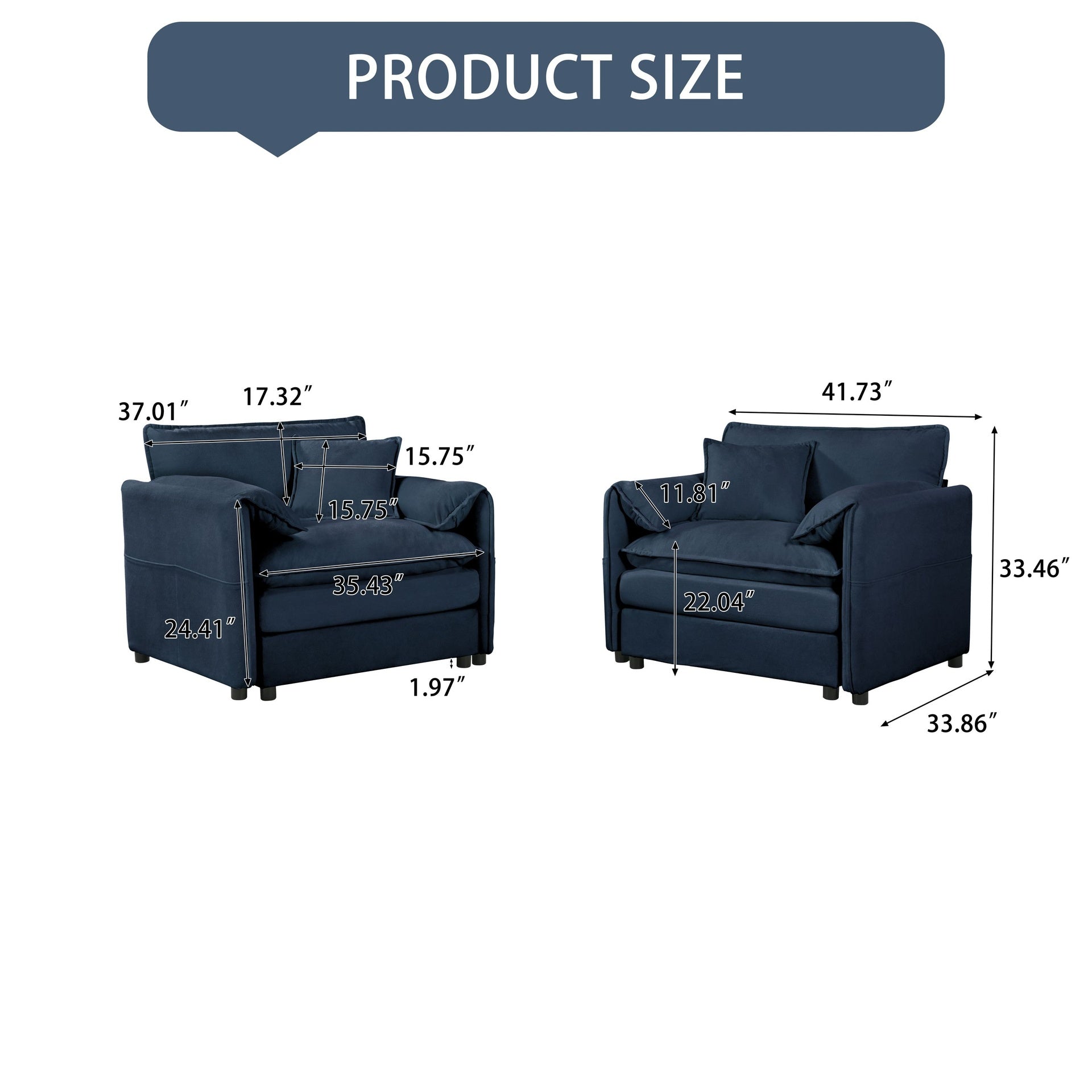 Oversized Chenille Oversized Accent Chair Set of 2, Comfy Single Sofa Chair with Large Seat , Modern Armchair Reading Chairs for Bedroom, Living Room,Chenille,Blue