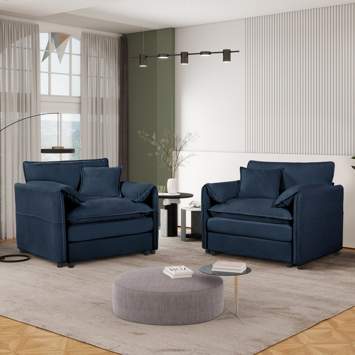 Oversized Chenille Oversized Accent Chair Set of 2, Comfy Single Sofa Chair with Large Seat , Modern Armchair Reading Chairs for Bedroom, Living Room,Chenille,Blue