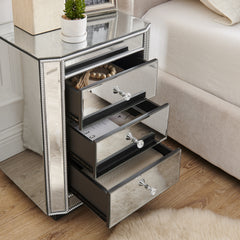 3-Drawer Mirrored Nightstand Bedside Table, Modern End Side Table, Mirrored Nightstand, Mirrored Side Table for Living Room, Bedroom, Entryway 17.7"W x 13.8"D x 23.6"H