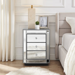 3-Drawer Mirrored Nightstand Bedside Table, Modern End Side Table, Mirrored Nightstand, Mirrored Side Table for Living Room, Bedroom, Entryway 17.7"W x 13.8"D x 23.6"H
