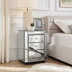 3-Drawer Mirrored Nightstand Bedside Table, Modern End Side Table, Mirrored Nightstand, Mirrored Side Table for Living Room, Bedroom, Entryway 17.7"W x 13.8"D x 23.6"H