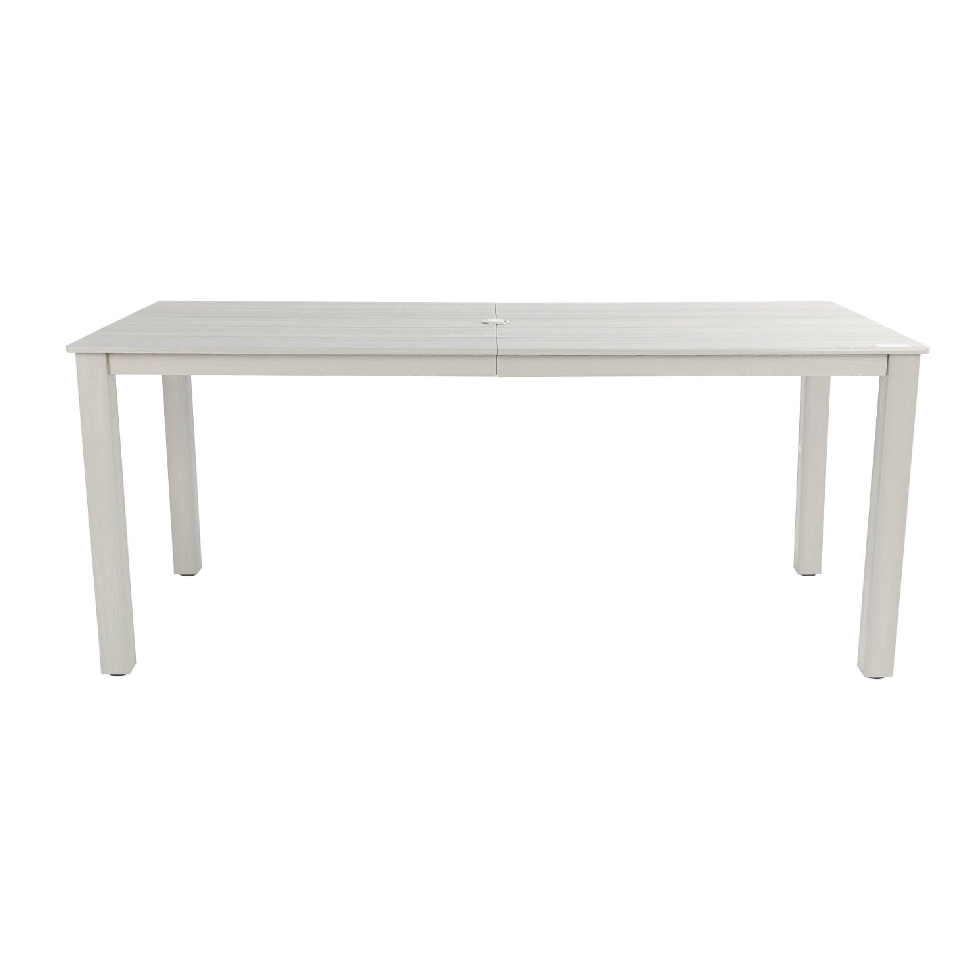 A wooden-textured imitation wood dining table, simple yet with a high quality feel. It has a small tabletop and is perfect for outdoor picnics. Light gray color, 68.9 inches long.