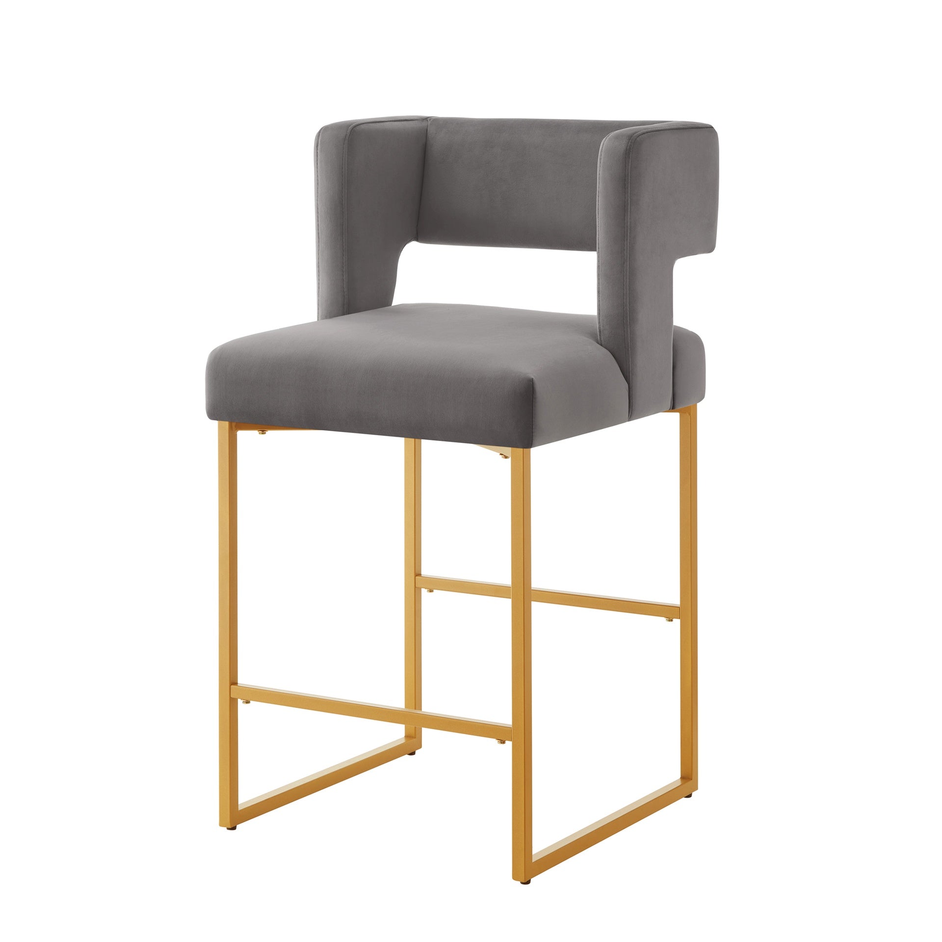 Modern Fashion Counter Height Bar Stools with Unique Square Open Backrest, Set of 2 Versatile Bar Chairs with Sturdy Iron Legs, 26" H Counter Height Chairs for kitchen islands,Dark Gray /Gold