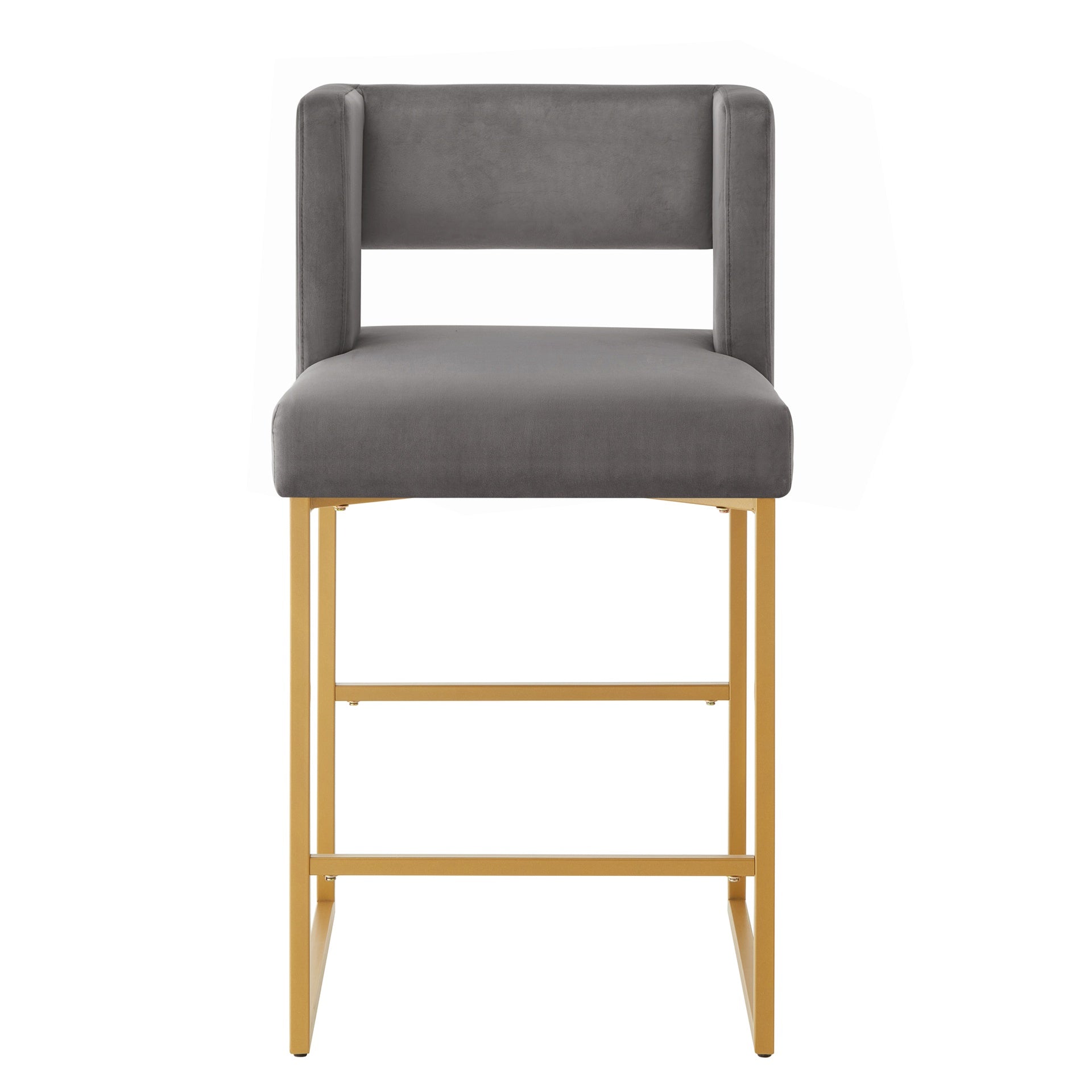 Modern Fashion Counter Height Bar Stools with Unique Square Open Backrest, Set of 2 Versatile Bar Chairs with Sturdy Iron Legs, 26" H Counter Height Chairs for kitchen islands,Dark Gray /Gold