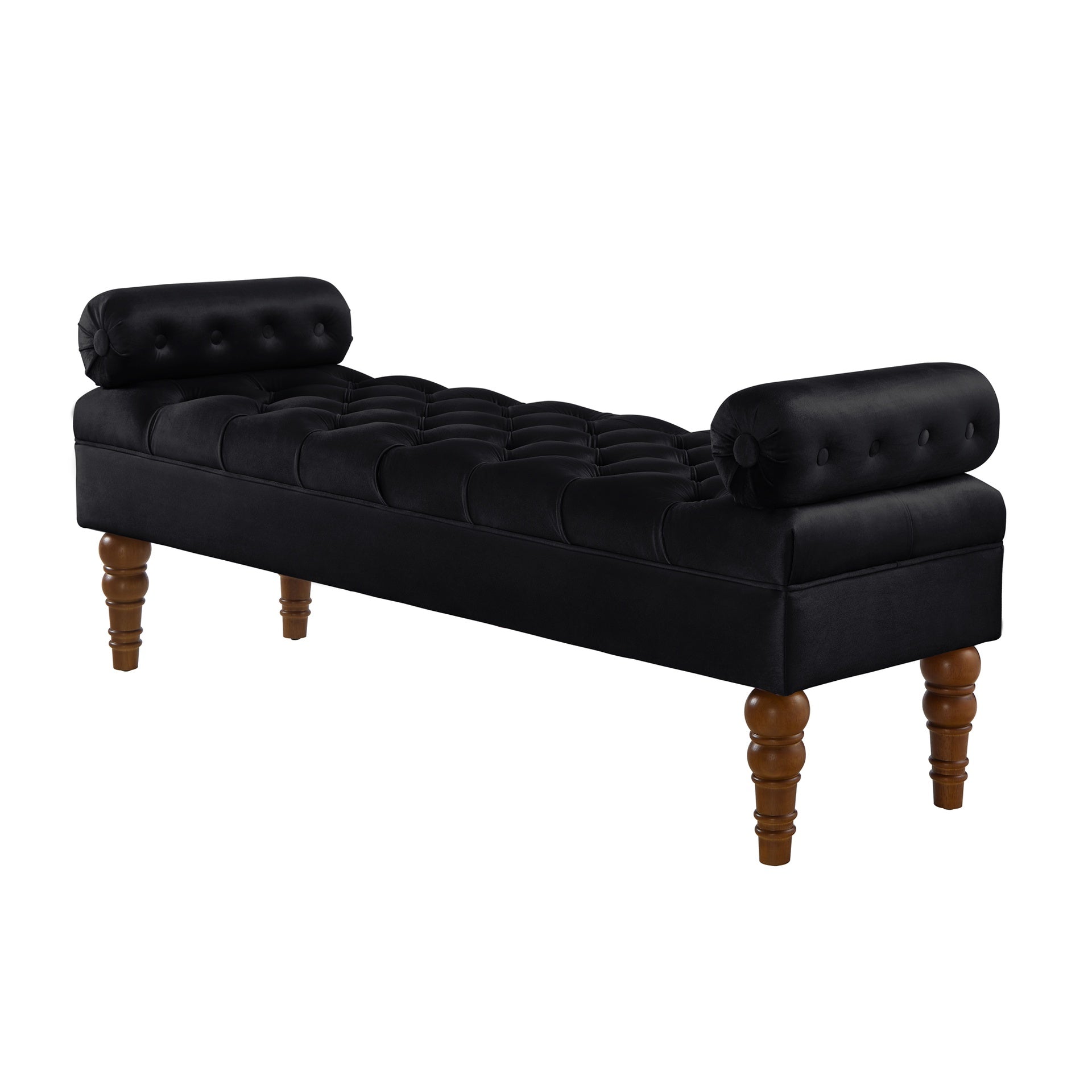 Velvet Long bed Bench for Bedroom,Upholstered Window Bench with Tufted Button,Entryway Bench,Bolster Bench for Living Room-Black