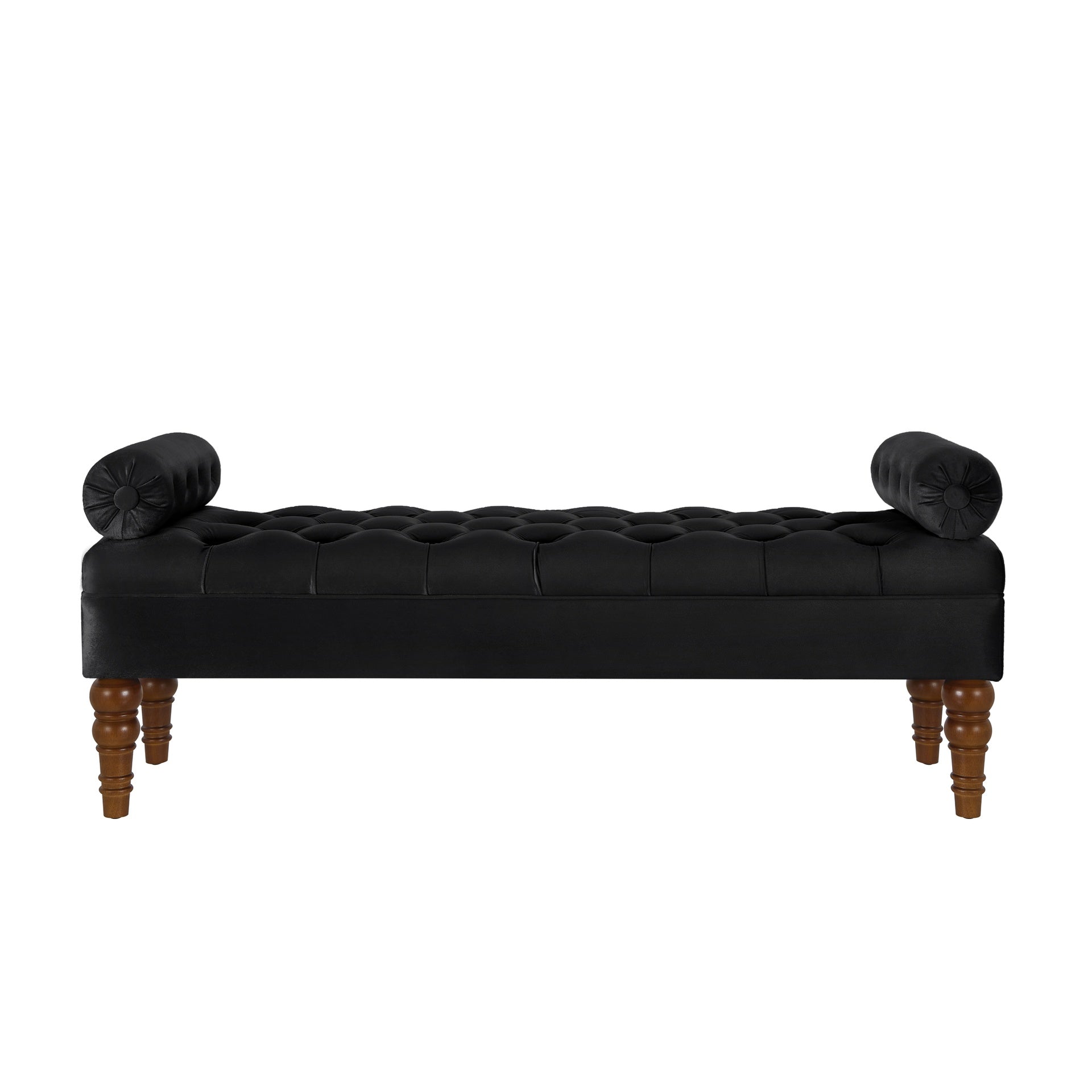 Velvet Long bed Bench for Bedroom,Upholstered Window Bench with Tufted Button,Entryway Bench,Bolster Bench for Living Room-Black