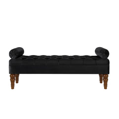Velvet Long bed Bench for Bedroom,Upholstered Window Bench with Tufted Button,Entryway Bench,Bolster Bench for Living Room-Black
