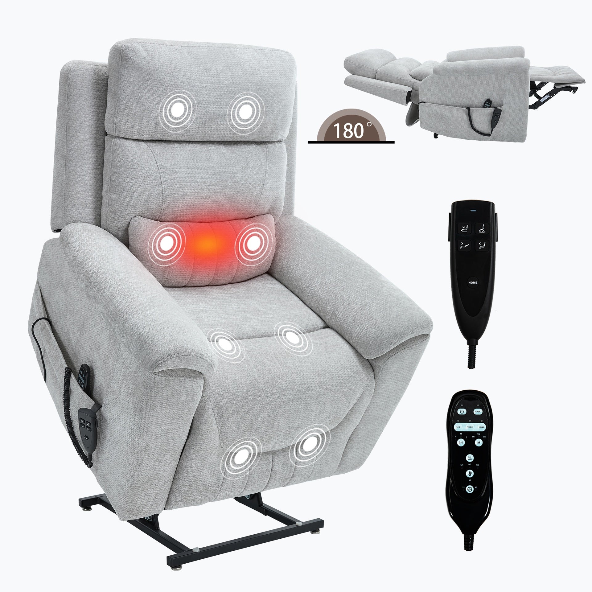Dual Motor Infinite Position Up to 350 LBS Leatherair Power Lift Recliner Chair, Heavy Duty Motion Mechanism with 8-Point Vibration Massage and Lumbar Heating,Grey