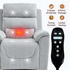 Dual Motor Infinite Position Up to 350 LBS Leatherair Power Lift Recliner Chair, Heavy Duty Motion Mechanism with 8-Point Vibration Massage and Lumbar Heating,Grey