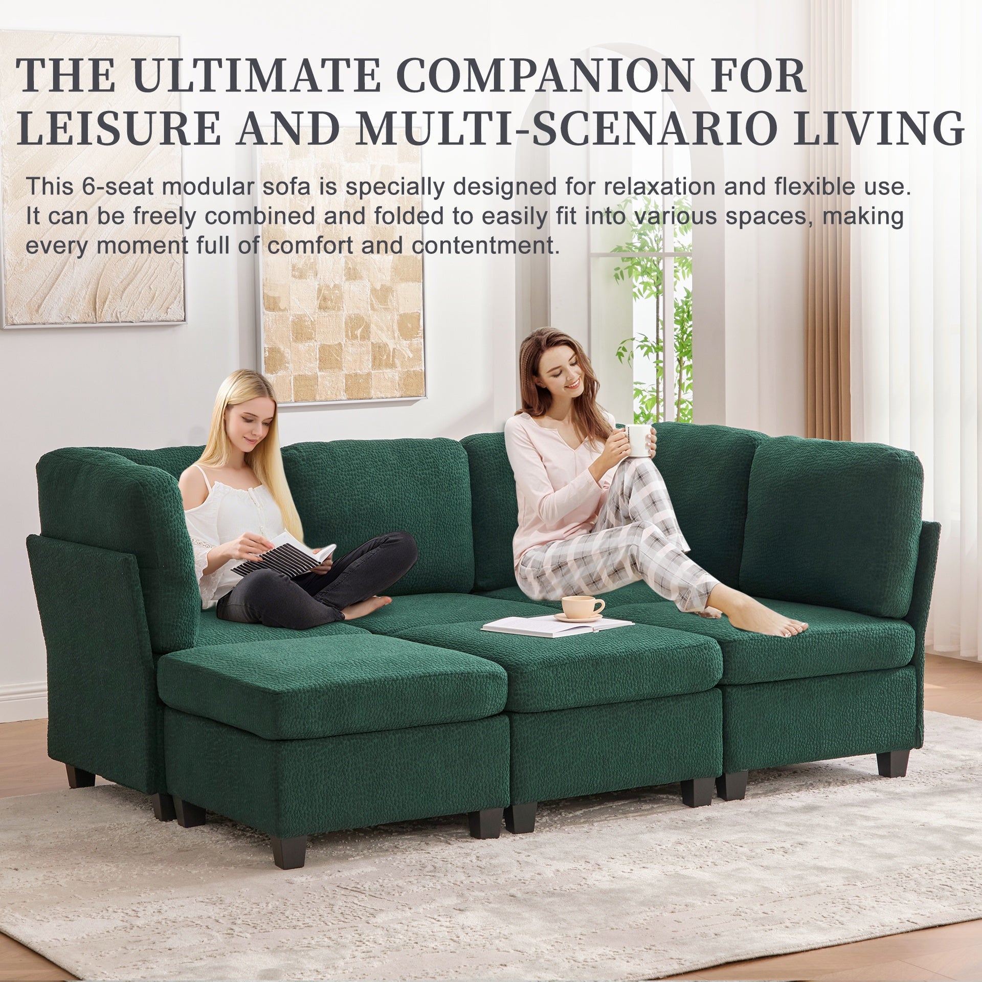 UNITED WE WIN Modular Sectional Sofa: Freely Combinable 6-Seat Convertible Sectionals with Chaise, U Shaped Oversized Sectional Couches with Storage Ottoman for Home Apartment Office