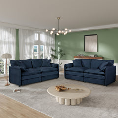 Oversized Deep Seat Luxury 2 Piece Sofa Set, 2 Pieces of Loveseat Sofa, Modern Chenille Comfy Cloud Couches Set for Living Room Office with 4 Pillows,DIY Combination,Blue