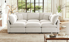 Modern Sectional Sofa Modular Sofa 93.7" U-shaped Sofa Couch Sofa Bed L-shaped Sofa with a Movable Ottoman, Storage Armrests and USB Ports, Beige