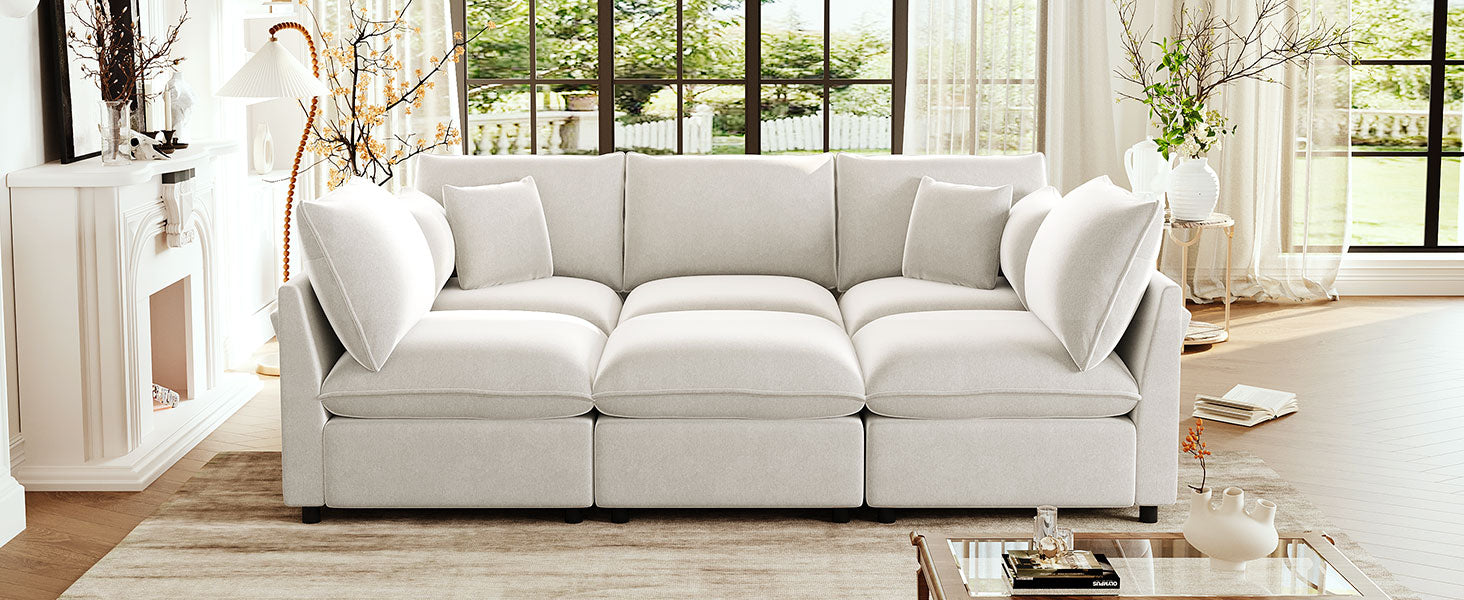Modern Sectional Sofa Modular Sofa 93.7" U-shaped Sofa Couch Sofa Bed L-shaped Sofa with a Movable Ottoman, Storage Armrests and USB Ports, Beige