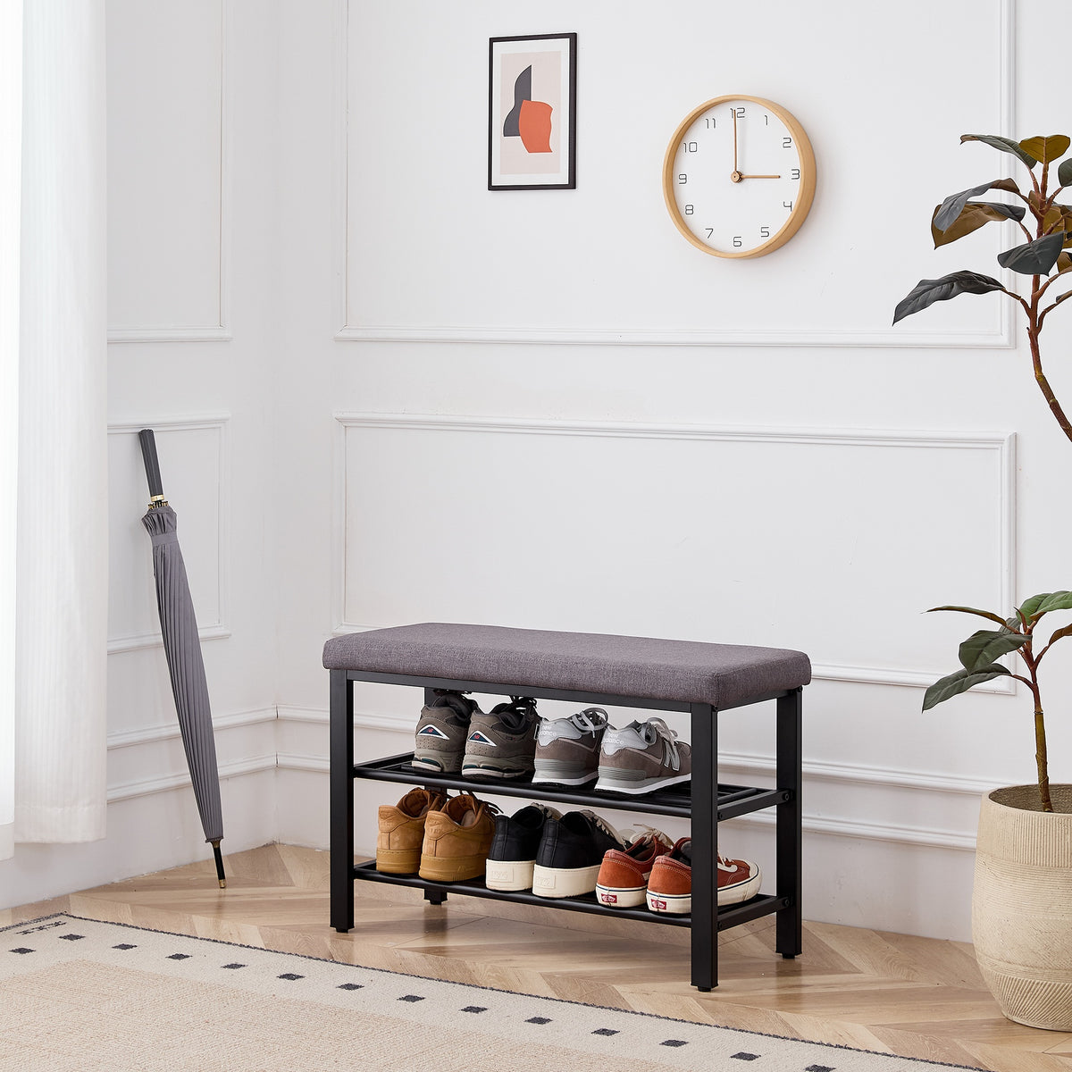 Shoe Bench, Storage Bench, Entryway Bench with Cushion, Shoe Shelf with Seat, Space-Saving, Modern Style, for Living Room, Bedroom, Hallway