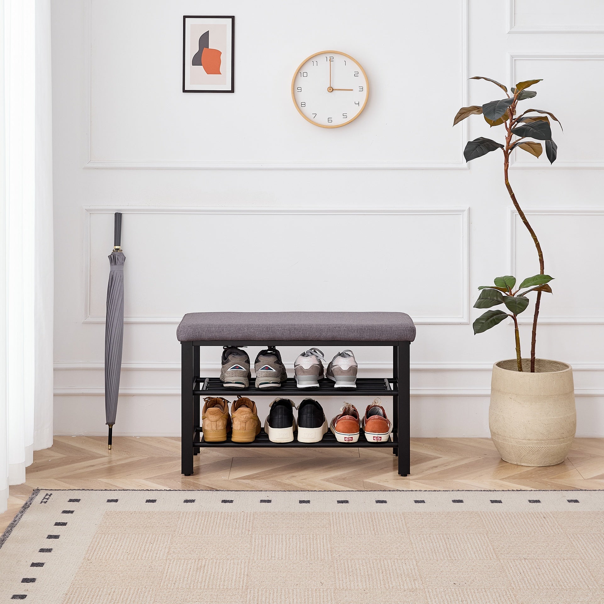 Shoe Bench, Storage Bench, Entryway Bench with Cushion, Shoe Shelf with Seat, Space-Saving, Modern Style, for Living Room, Bedroom, Hallway