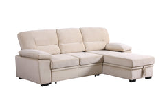 Kipling 97.5" Beige Velvet Fabric Reversible Sleeper Sectional Sofa Chaise