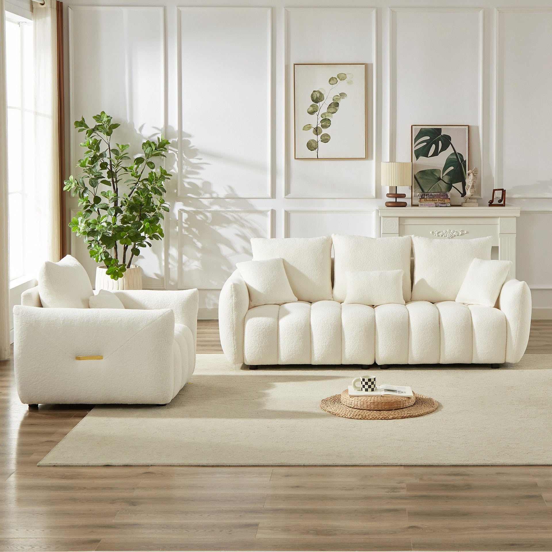 3 Seater + 1 Seater Combo Sofa Modern Living Room Sofa, Teddy Sofa, Wooden Frame, 4 Cushions, Apartment Sofa Furniture