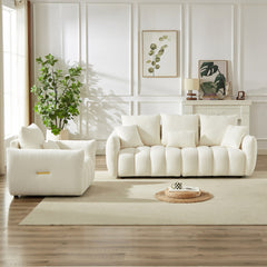 3 Seater + 1 Seater Combo Sofa Modern Living Room Sofa, Teddy Sofa, Wooden Frame, 4 Cushions, Apartment Sofa Furniture