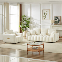 3 Seater + 1 Seater Combo Sofa Modern Living Room Sofa, Teddy Sofa, Wooden Frame, 4 Cushions, Apartment Sofa Furniture