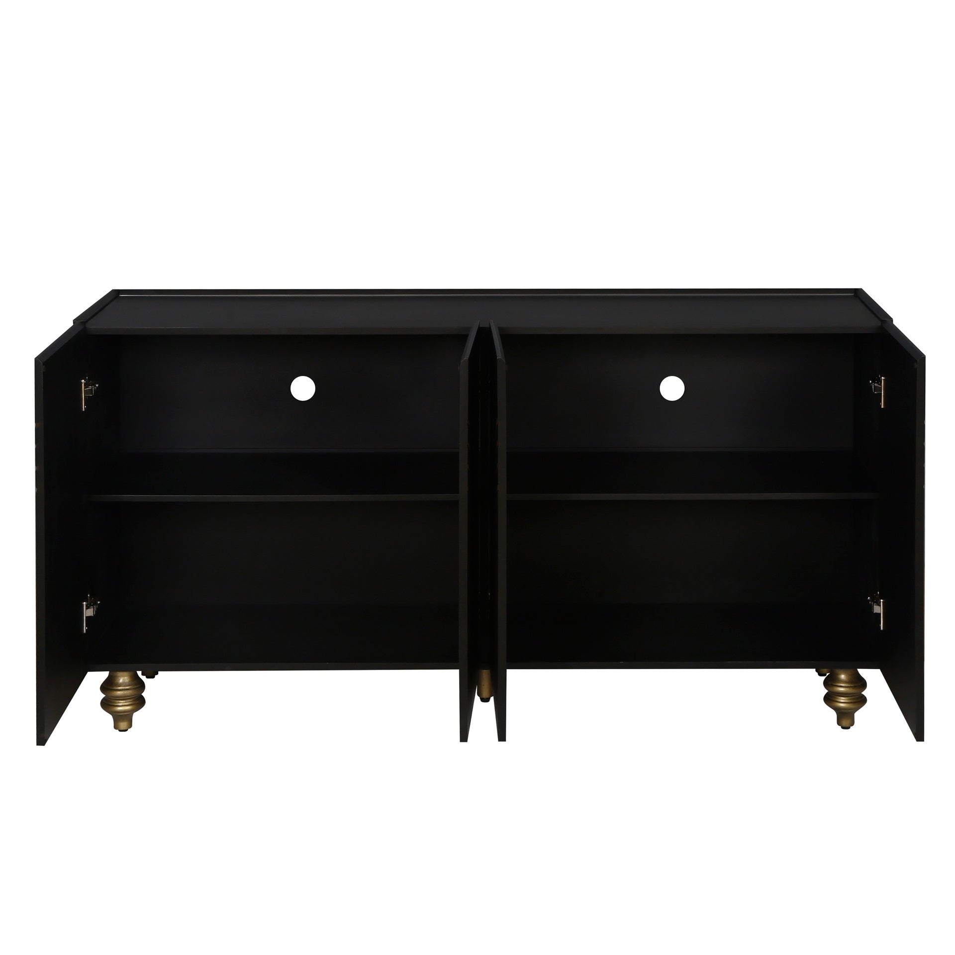 Modern Fluted Sideboard Buffet with Storage, Curve Element with Strict Lines, 4 Doors Storage Cabinet with Adjustable Shelves for Kitchen, Dining Room, Living Room (Black)