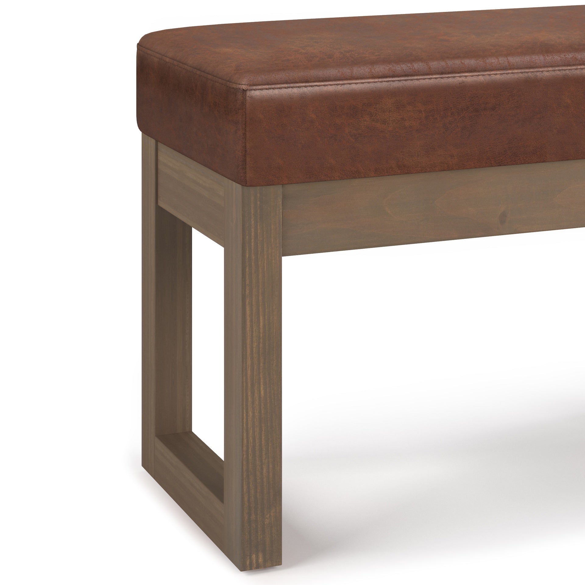 Milltown 27 inch Wide Solid Wood Footstool Small Ottoman Bench in Distressed Saddle Brown