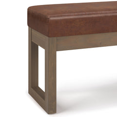 Milltown 27 inch Wide Solid Wood Footstool Small Ottoman Bench in Distressed Saddle Brown