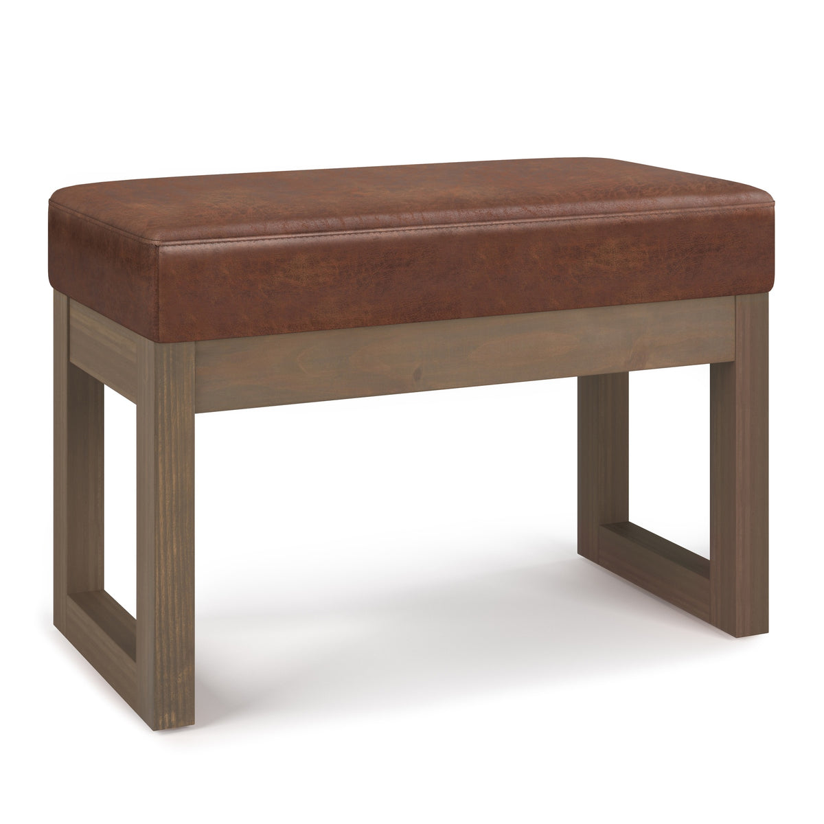 Milltown 27 inch Wide Solid Wood Footstool Small Ottoman Bench in Distressed Saddle Brown
