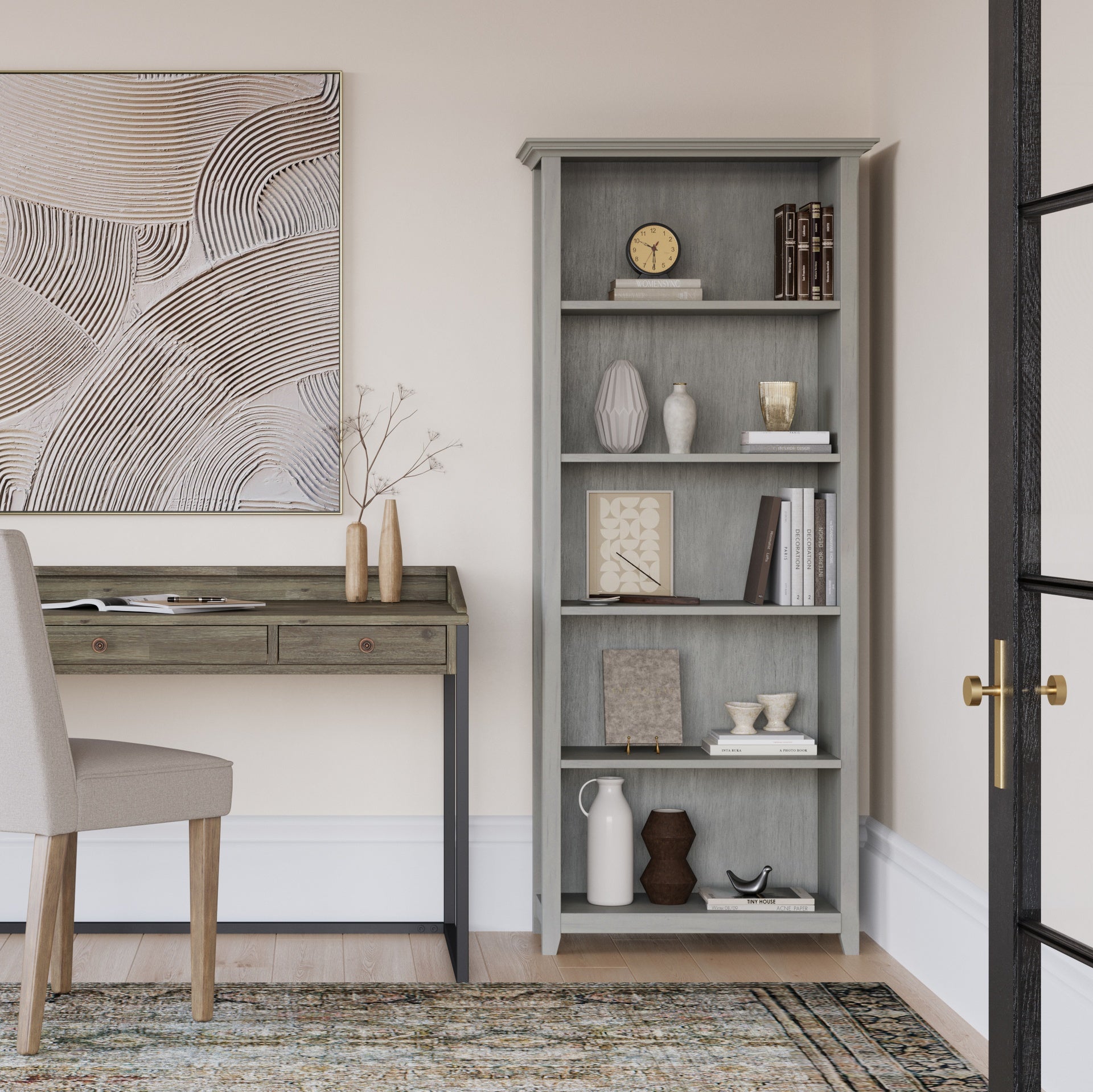Amherst 30 inch Solid Wood 5 Shelf Bookcase in Fog Grey