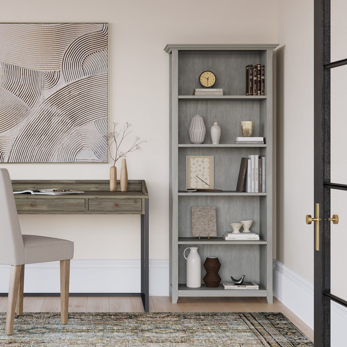 Amherst 30 inch Solid Wood 5 Shelf Bookcase in Fog Grey