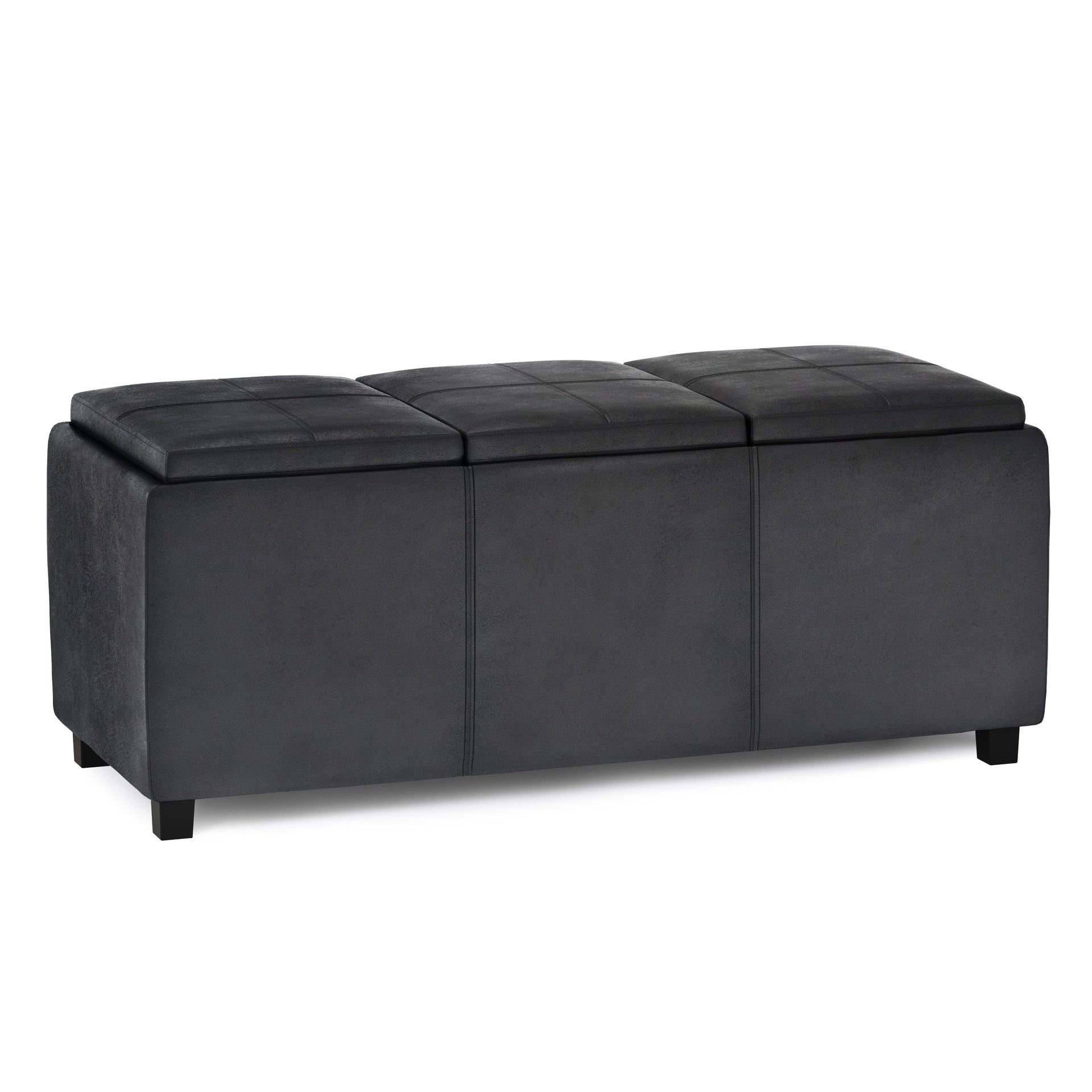 Avalon 42 inch Wide Storage Ottoman in Distressed Black Vegan Leather