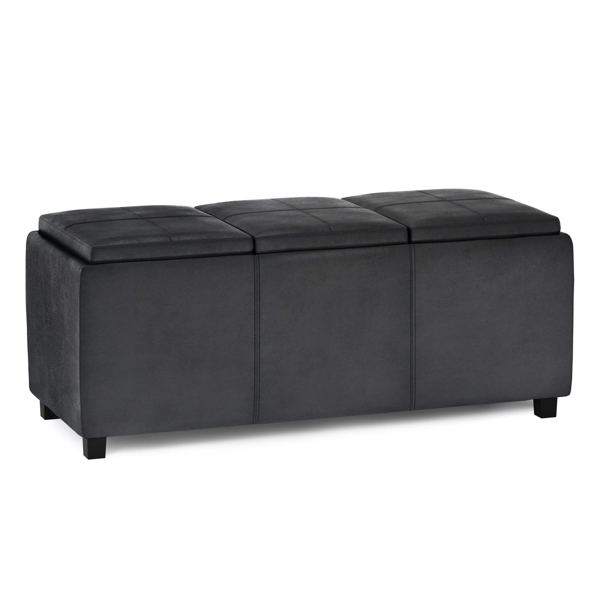 Avalon 42 inch Wide Storage Ottoman in Distressed Black Vegan Leather