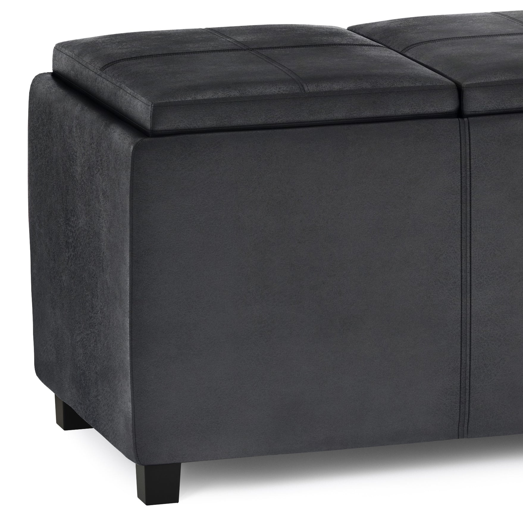 Avalon 42 inch Wide Storage Ottoman in Distressed Black Vegan Leather