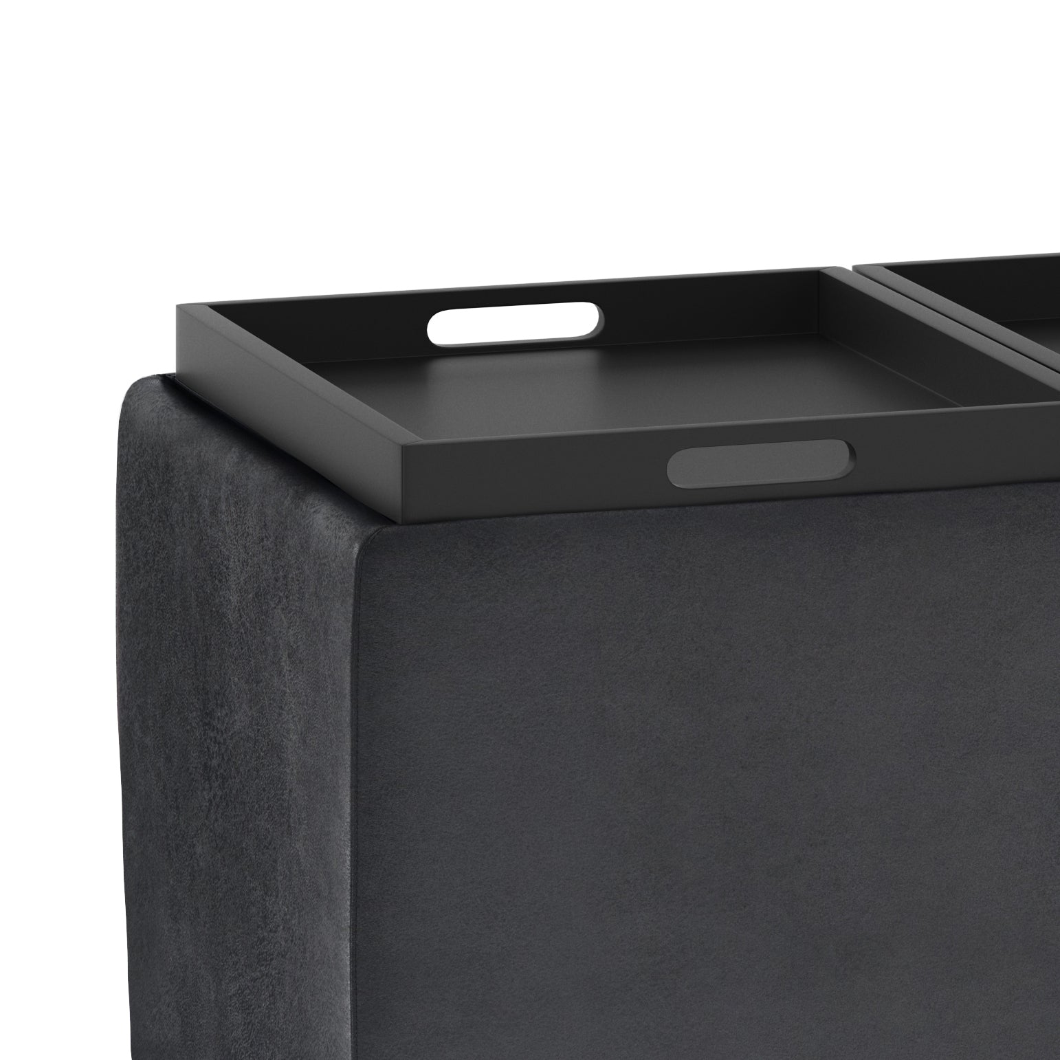 Avalon 42 inch Wide Storage Ottoman in Distressed Black Vegan Leather