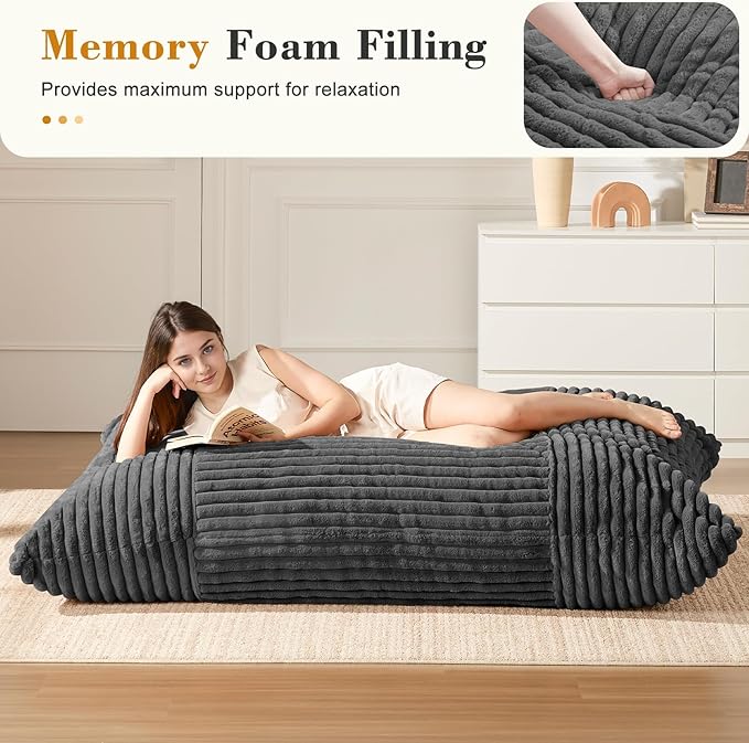Ergonomic Striped Bean Bag Chair for Full-Body Relaxation and Cozy Home Lounging