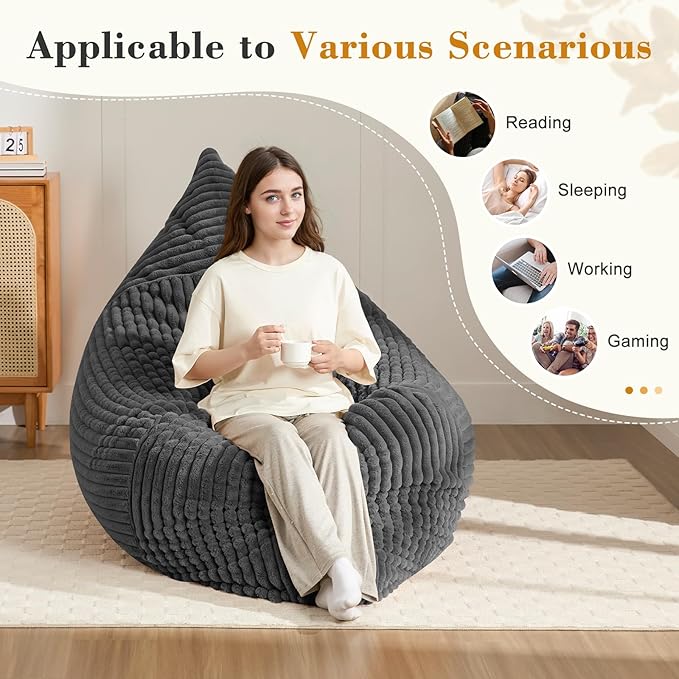 Ergonomic Striped Bean Bag Chair for Full-Body Relaxation and Cozy Home Lounging