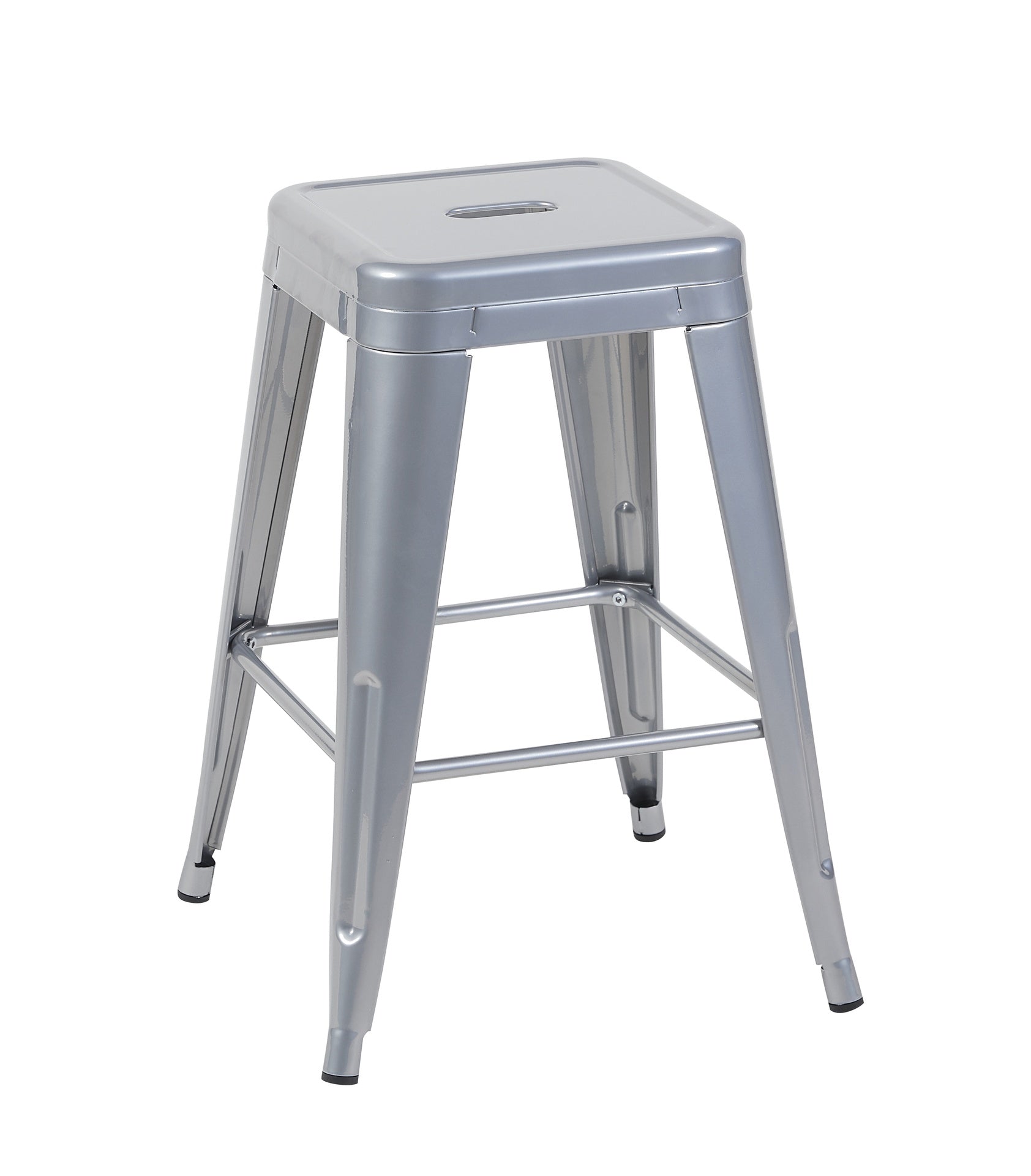 24 Inch Counter Height Stool, Backless Metal Bar Stools Set of 4, Non-Stackable, Detachable & Easy Assembly, Space-Saving Design for Kitchen Island/Bar/Café/Dining Room (Sliver)