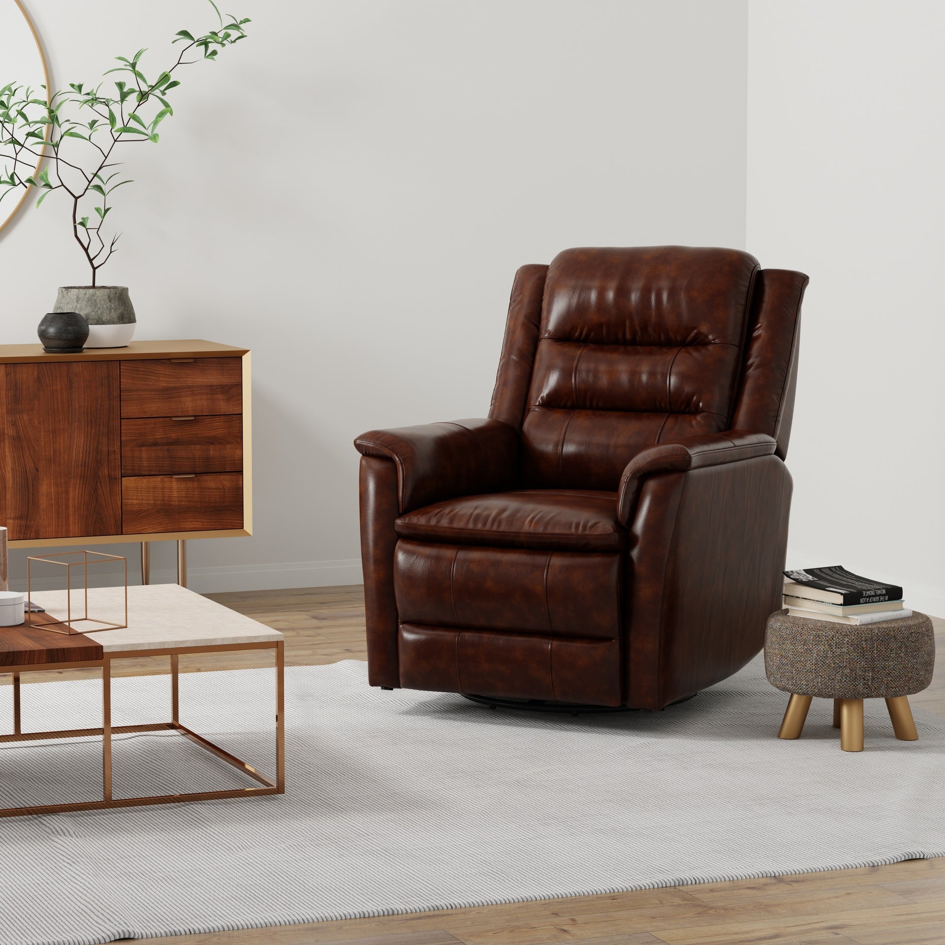 Global Home Swivel Recliner with Manual Footrest In Brazil Cognac
