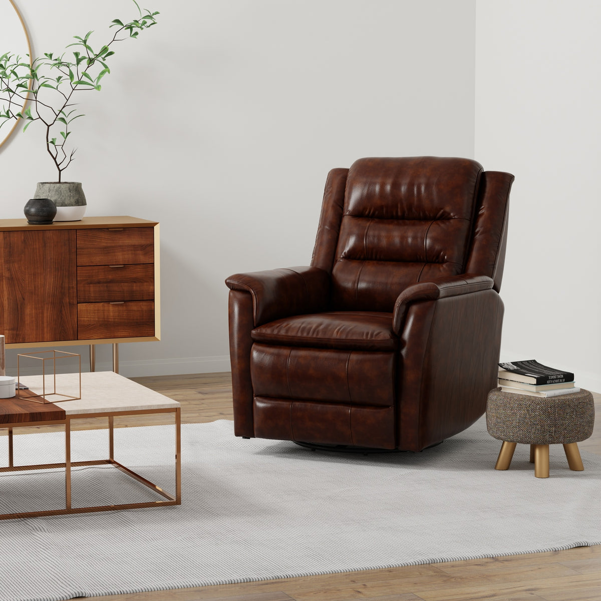 Global Home Swivel Recliner with Manual Footrest In Brazil Cognac