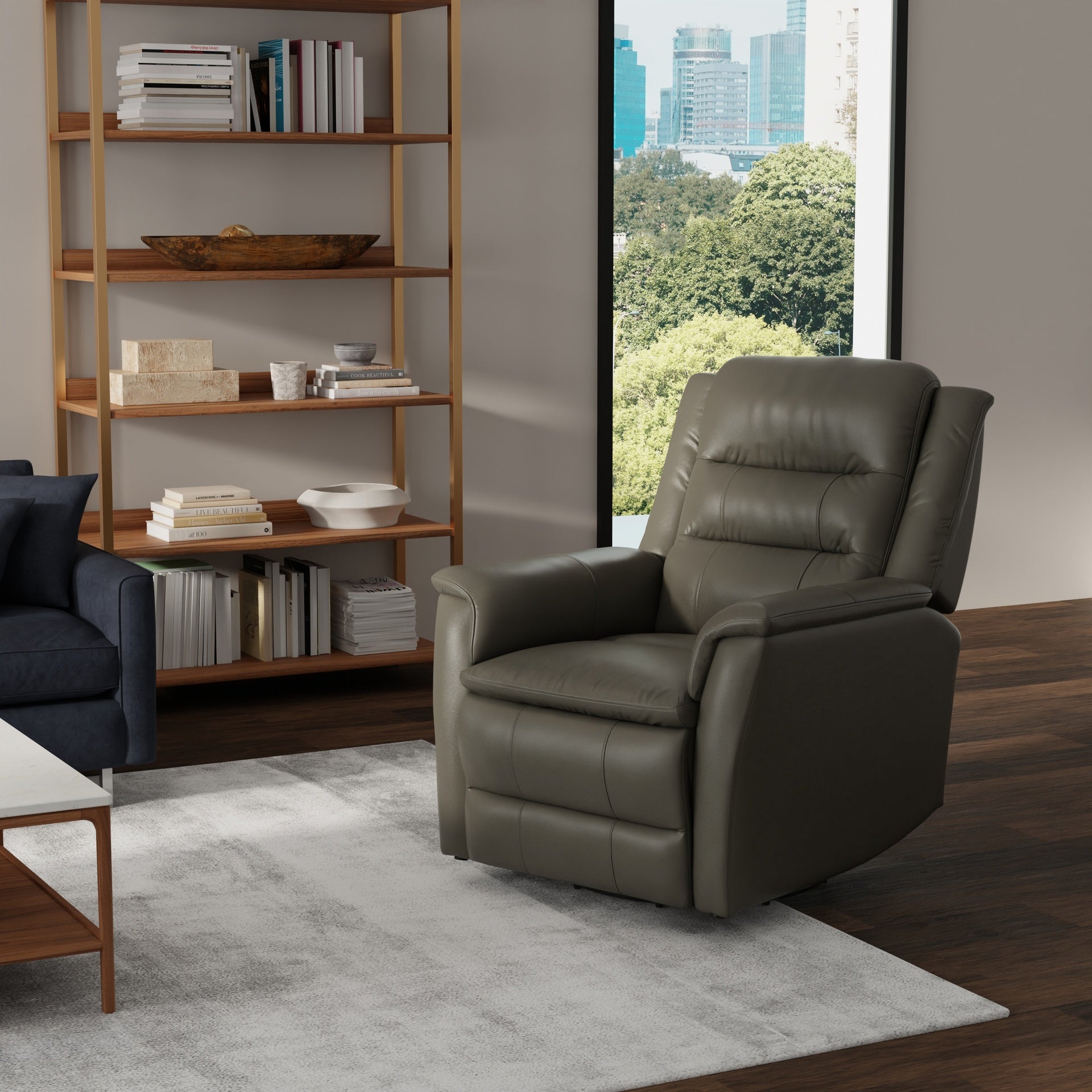 Global Home Swivel Recliner with Manual Footrest In Madras Gray