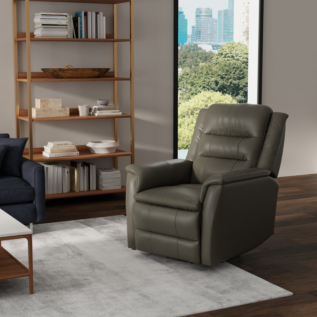 Global Home Swivel Recliner with Manual Footrest In Madras Gray