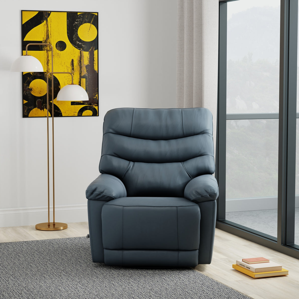 Global Home Swivel Glider Recliner with Manual Footrest In Oslo Sapphire