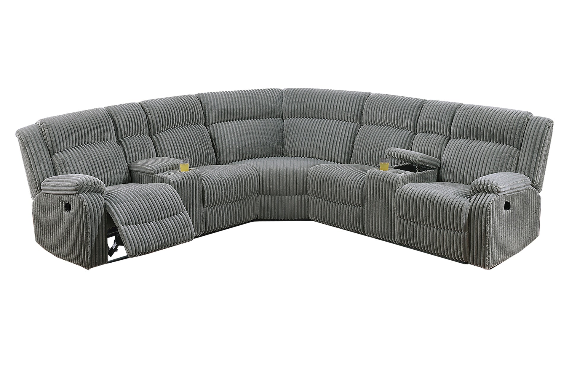 Power Motion Recliner Sectional in Fur-Like Corduroy Smoke